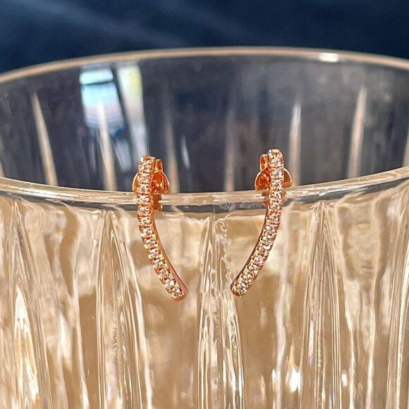 Sterling Silver Earrings Rose Gold Plated 925 Posts Cubic Zirconia Climber Studs - Picture 7 of 13